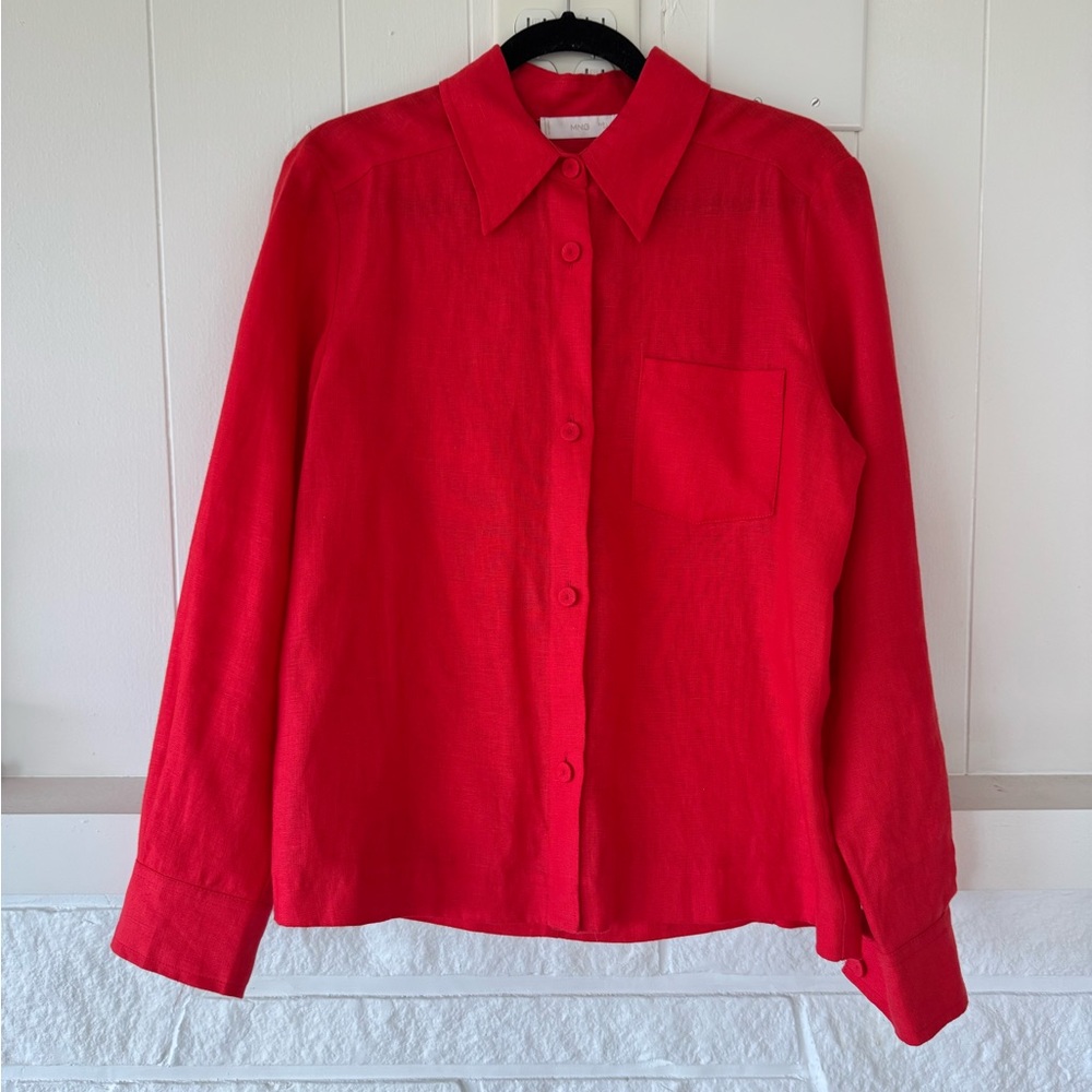 Mango Linen Red Button-Up Shirt